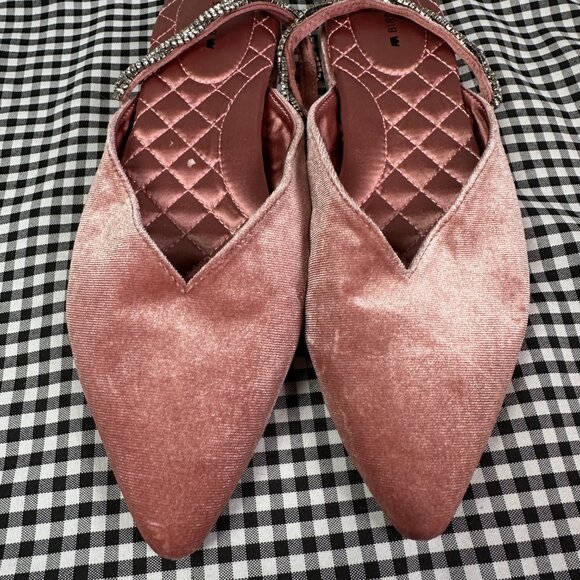 Birdies The Swan Velvet Pink Blush Slip On Rhinestone Pointed Toe Shoes 8.5 - Picture 3 of 5